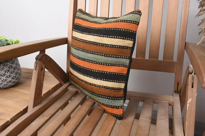 Morroccon Kilim Cushion Cushion, Outdoor Cushion Case, Pillow, Vintage Kilim Pillow, 14x14 Green Pillow, Kilim Pillow, Kilim Pillow Cover - 3