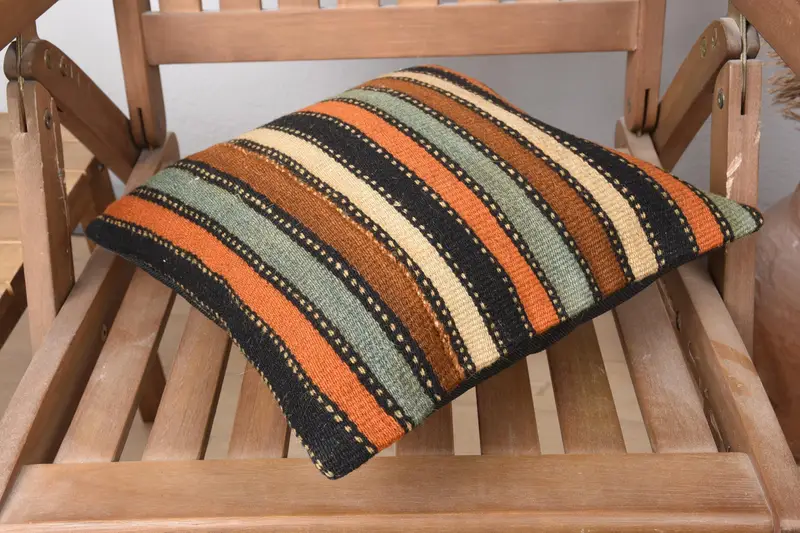 Morroccon Kilim Cushion Cushion, Outdoor Cushion Case, Pillow, Vintage Kilim Pillow, 14x14 Green Pillow, Kilim Pillow, Kilim Pillow Cover - 4