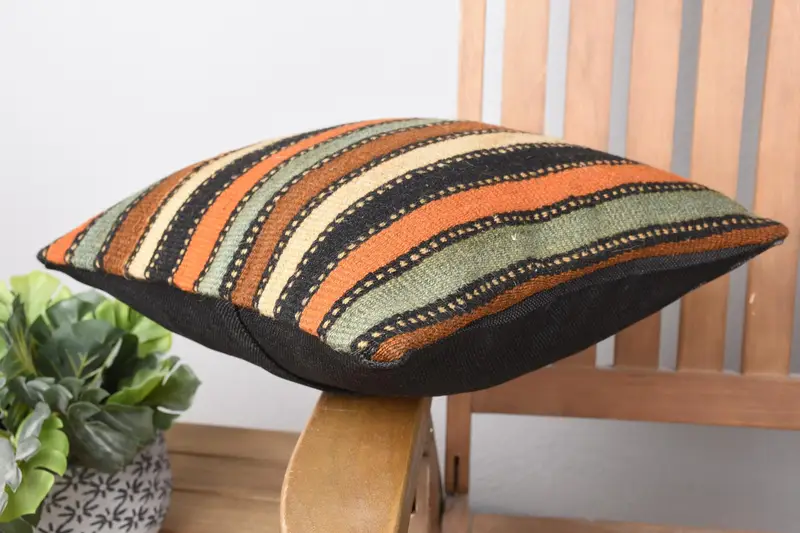 Morroccon Kilim Cushion Cushion, Outdoor Cushion Case, Pillow, Vintage Kilim Pillow, 14x14 Green Pillow, Kilim Pillow, Kilim Pillow Cover - 6