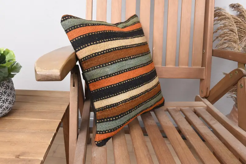 Morroccon Kilim Cushion Cushion, Outdoor Cushion Case, Pillow, Vintage Kilim Pillow, 14x14 Green Pillow, Kilim Pillow, Kilim Pillow Cover - 2