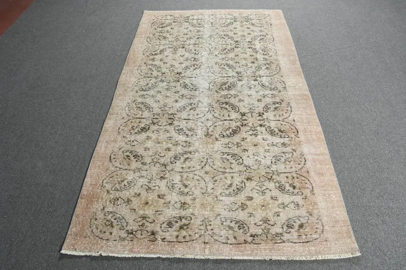 3.7x6.4 ft Vintage Rug, Accent Turkish Rug, Brown Floral Rug - 1