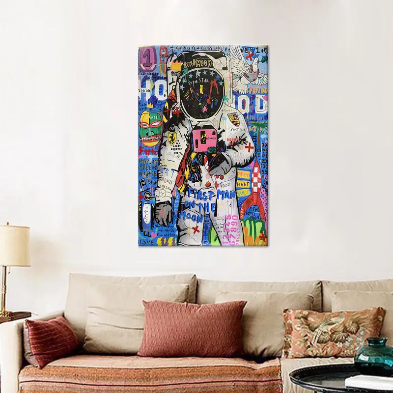 Lienzo de astronauta con graffiti moderno: impresión artística única de astronauta