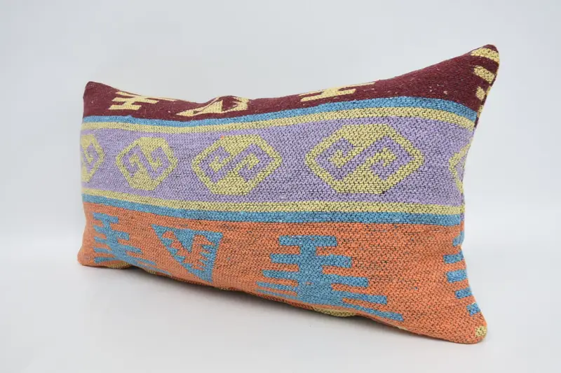 Pillow Sham, Ethnic Pillow Cover Pillow Case, Kilim Pillow, Interior Designer Pillow, Anatolian Pillow, Turkish Kilim Pillow, 12x24 Purple Cushion - 4