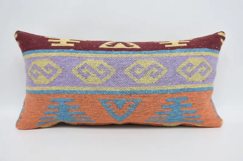 Pillow Sham, Ethnic Pillow Cover Pillow Case, Kilim Pillow, Interior Designer Pillow, Anatolian Pillow, Turkish Kilim Pillow, 12x24 Purple Cushion - 1
