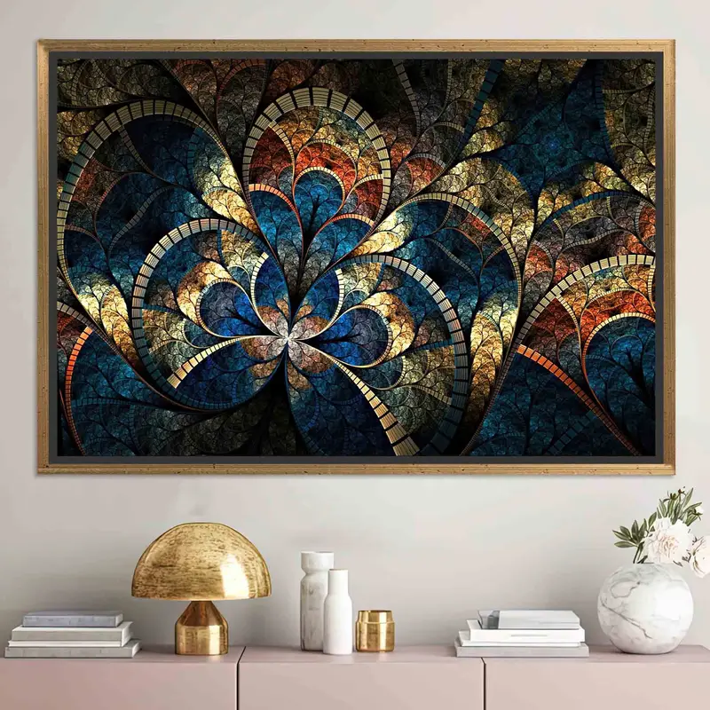 トレンディなフラクタル ゴールドきらめくキャンバス - サイケデリックなステンド グラス モザイク
