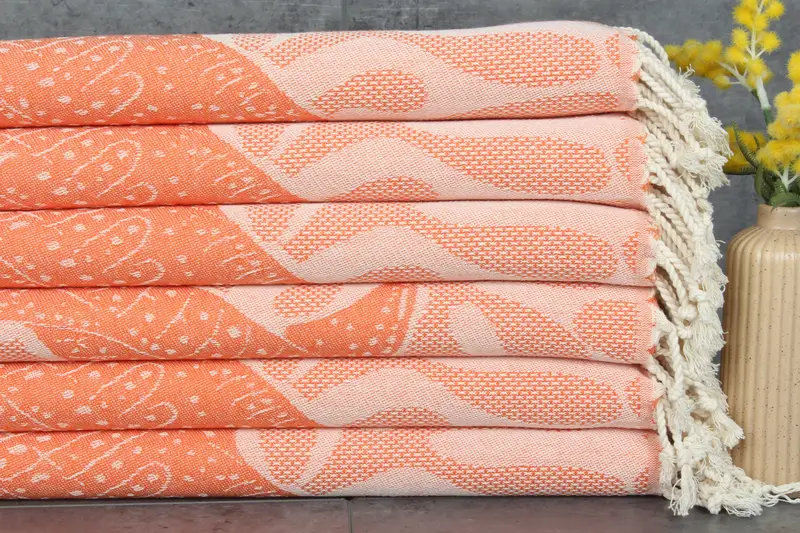 Handmade Personalized Turkish Tea Towel Orange Beige, 18x38 Inches