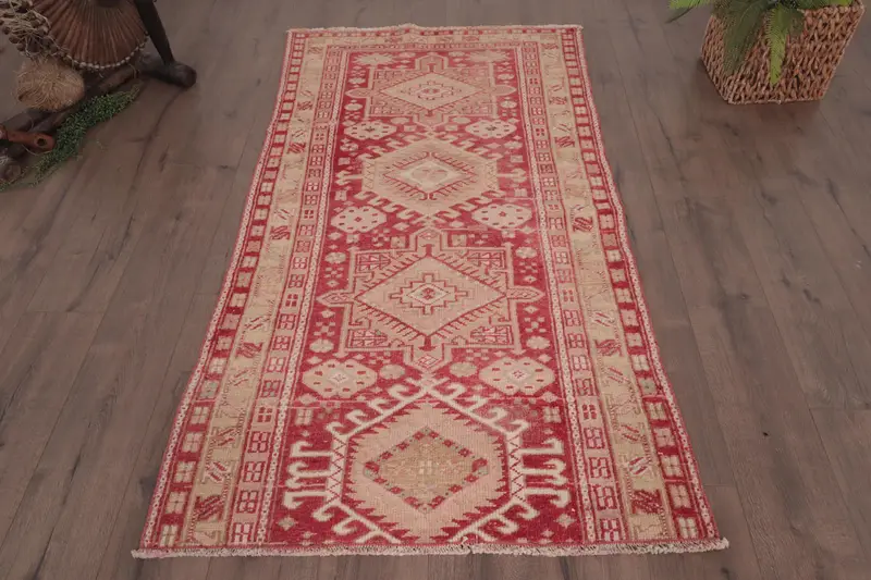 Vintage 3,3x6,1 ft Akzentteppich, türkischer Teppich, rot gestreifter Oushak-Teppich - 1