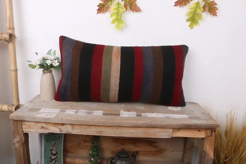 Cushion, Ottoman Pillow, Vintage Pillow, Boho Pillow Sham Cover, Turkish Pillow, Southwestern Cushion, 12x24 Red Pillow Case, Decorative Pillow - 1