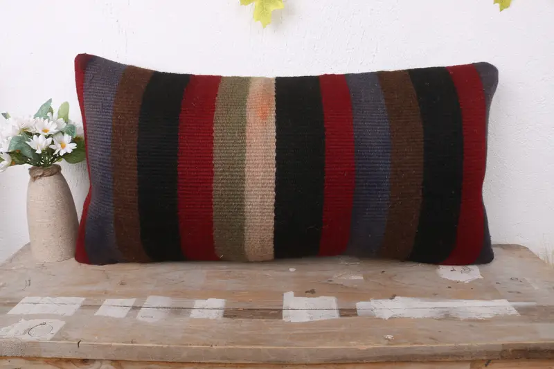 Cushion, Ottoman Pillow, Vintage Pillow, Boho Pillow Sham Cover, Turkish Pillow, Southwestern Cushion, 12x24 Red Pillow Case, Decorative Pillow - 2