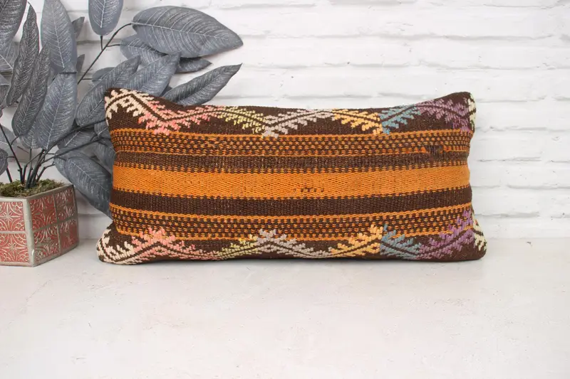 Sustainable Pillow Case, Chair Cushion, Gift Pillow, Custom Pillow Cover, Pillow Sham, Boho Pillow Sham Cover, Turkish Pillow, 12x24 Orange Cushion - 1