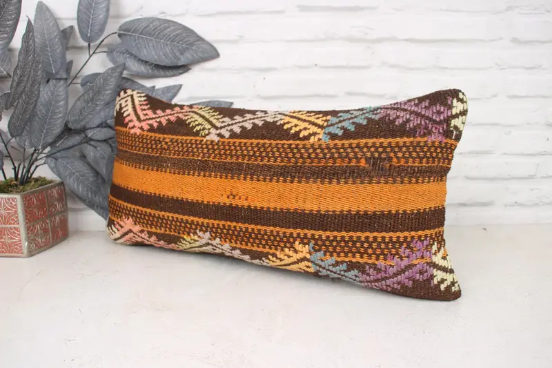 Sustainable Pillow Case, Chair Cushion, Gift Pillow, Custom Pillow Cover, Pillow Sham, Boho Pillow Sham Cover, Turkish Pillow, 12x24 Orange Cushion - 4