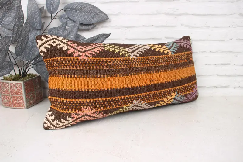 Sustainable Pillow Case, Chair Cushion, Gift Pillow, Custom Pillow Cover, Pillow Sham, Boho Pillow Sham Cover, Turkish Pillow, 12x24 Orange Cushion - 3