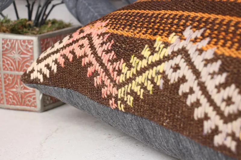 Sustainable Pillow Case, Chair Cushion, Gift Pillow, Custom Pillow Cover, Pillow Sham, Boho Pillow Sham Cover, Turkish Pillow, 12x24 Orange Cushion - 7