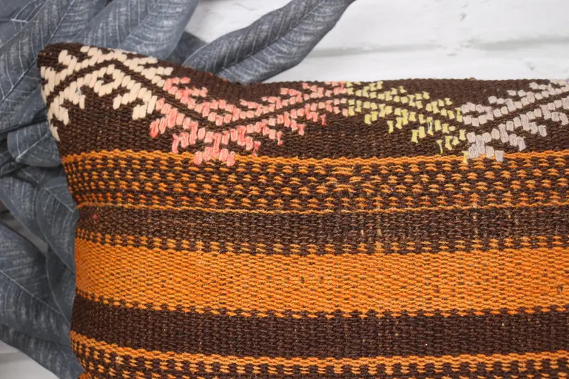 Sustainable Pillow Case, Chair Cushion, Gift Pillow, Custom Pillow Cover, Pillow Sham, Boho Pillow Sham Cover, Turkish Pillow, 12x24 Orange Cushion - 2
