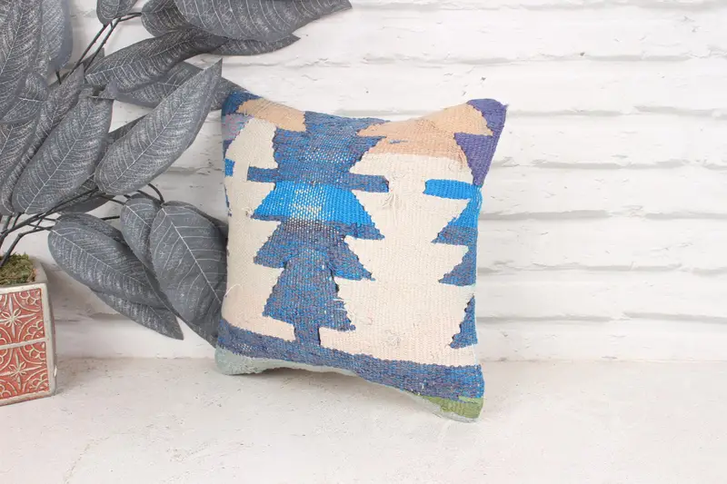 Handmade Kilim Cushion, 12x12 White Cushion Cover, Vintage Kilim Pillow, Retro Cushion Case, Pillow Case, Interior Designer Pillow - 4