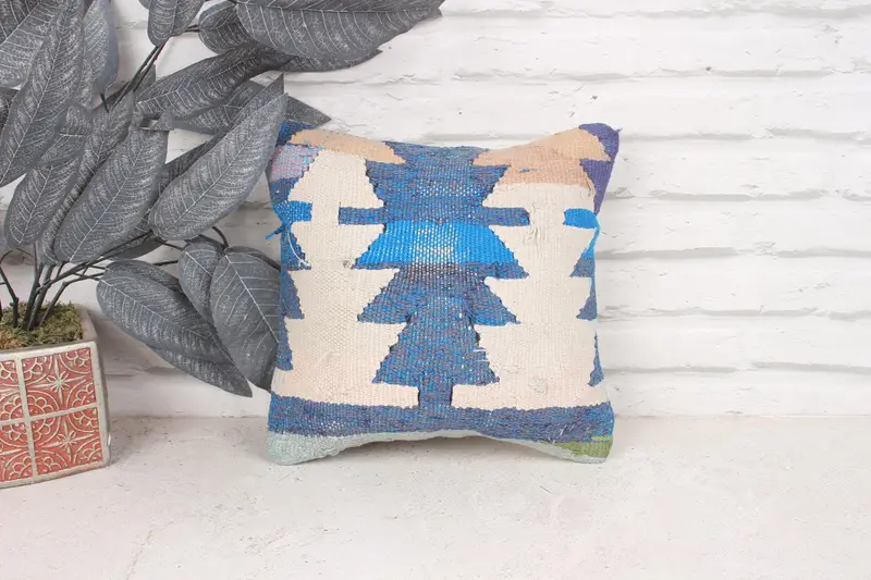 Handmade Kilim Cushion, 12x12 White Cushion Cover, Vintage Kilim Pillow, Retro Cushion Case, Pillow Case, Interior Designer Pillow - 1