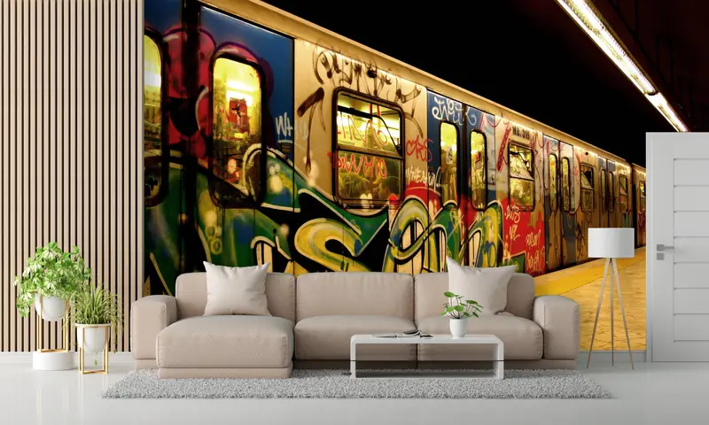 Subway Station Wall Mural, Subway Wall Decor, Graffiti Wall Print, Wall Decorations, Graffiti On The Subway Wall Decor, 3D Wallpaper, - 9