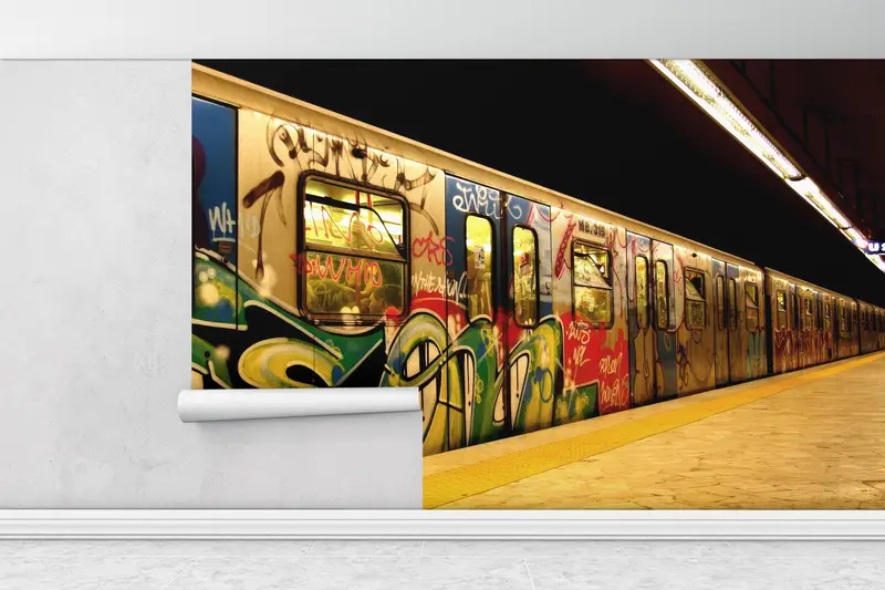Subway Station Wall Mural, Subway Wall Decor, Graffiti Wall Print, Wall Decorations, Graffiti On The Subway Wall Decor, 3D Wallpaper, - 3