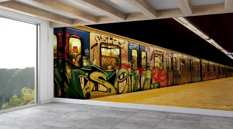 Subway Station Wall Mural, Subway Wall Decor, Graffiti Wall Print, Wall Decorations, Graffiti On The Subway Wall Decor, 3D Wallpaper, - 4