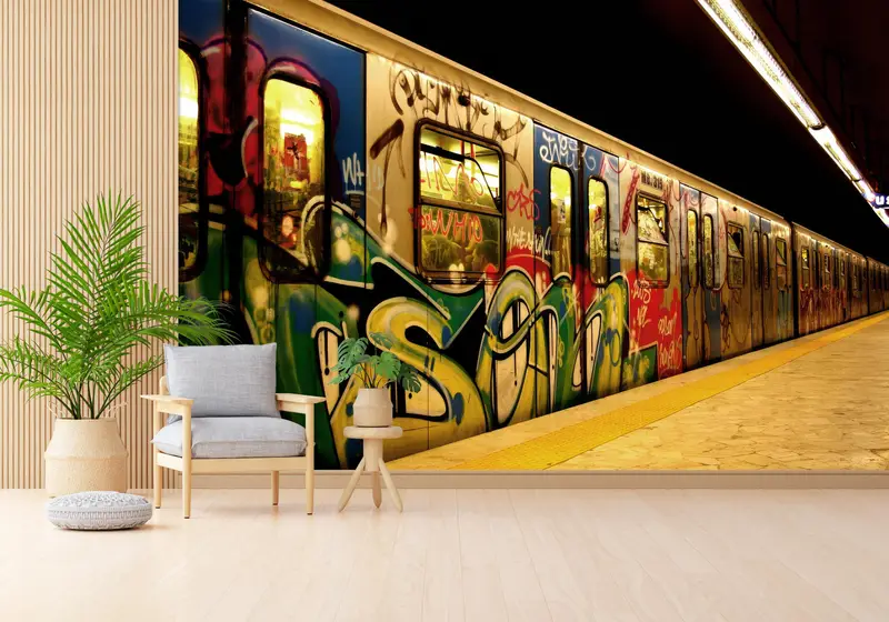 Subway Station Wall Mural, Subway Wall Decor, Graffiti Wall Print, Wall Decorations, Graffiti On The Subway Wall Decor, 3D Wallpaper, - 5