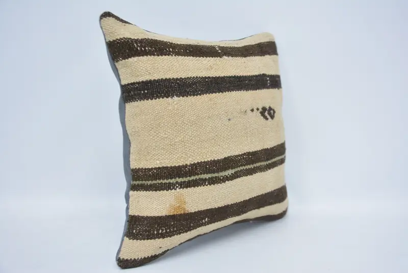 Vintage Pillow, Cushion Cover, Ethnical Kilim Rug Pillow, Accent Pillow Sham, Christmas Cushion, 14x14 Beige Pillow Case, Turkish Pillow - 3