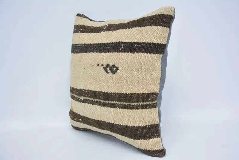 Vintage Pillow, Cushion Cover, Ethnical Kilim Rug Pillow, Accent Pillow Sham, Christmas Cushion, 14x14 Beige Pillow Case, Turkish Pillow - 4