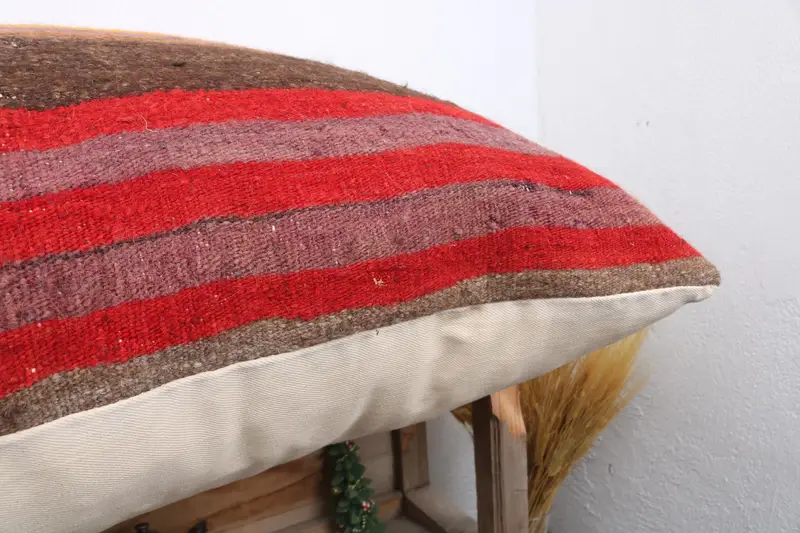 Kilim Pillow Cover, Vintage Throw Cushion Cover, Vintage Kilim Throw Pillow, Throw Kilim Pillow, Cotton Cushion, 28x28 Red Pillow, Pillow Sham - 6