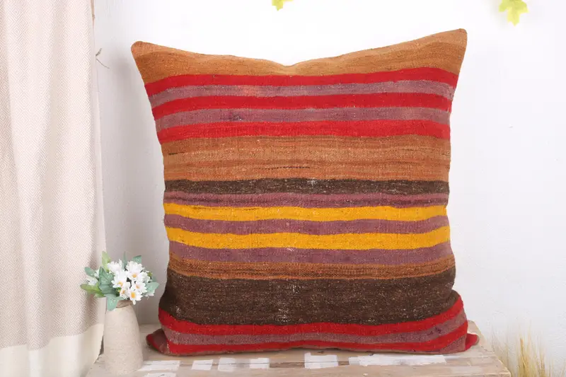 Kilim Pillow Cover, Vintage Throw Cushion Cover, Vintage Kilim Throw Pillow, Throw Kilim Pillow, Cotton Cushion, 28x28 Red Pillow, Pillow Sham - 2