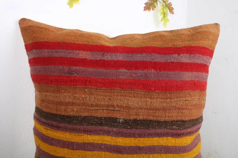 Kilim Pillow Cover, Vintage Throw Cushion Cover, Vintage Kilim Throw Pillow, Throw Kilim Pillow, Cotton Cushion, 28x28 Red Pillow, Pillow Sham - 5