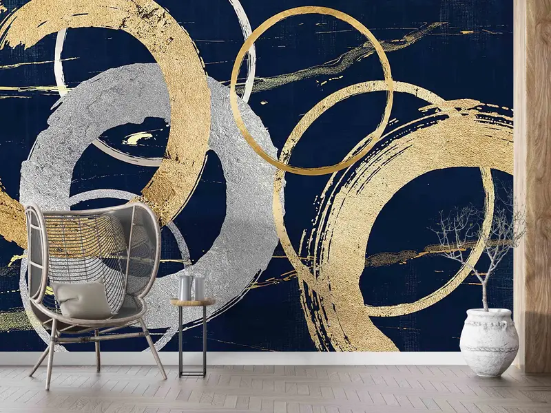Goldwandabziehbilder, Schichtpapierkunst, Gold- und Silberringe Wandbild, modern - 9
