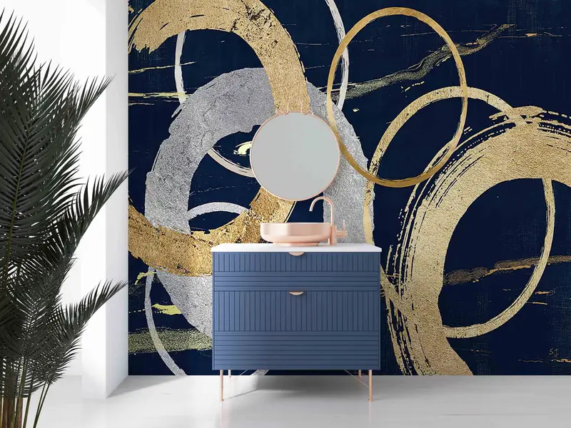 Goldwandabziehbilder, Schichtpapierkunst, Gold- und Silberringe Wandbild, modern - 5