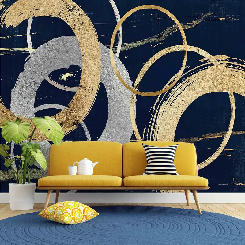 Goldwandabziehbilder, Schichtpapierkunst, Gold- und Silberringe Wandbild, modern - 3
