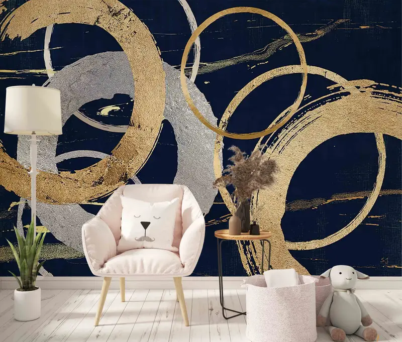 Goldwandabziehbilder, Schichtpapierkunst, Gold- und Silberringe Wandbild, modern - 4