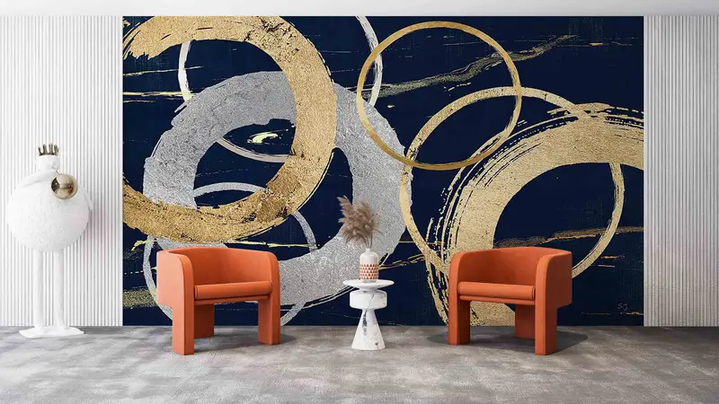 Goldwandabziehbilder, Schichtpapierkunst, Gold- und Silberringe Wandbild, modern - 2