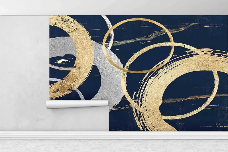 Goldwandabziehbilder, Schichtpapierkunst, Gold- und Silberringe Wandbild, modern - 8