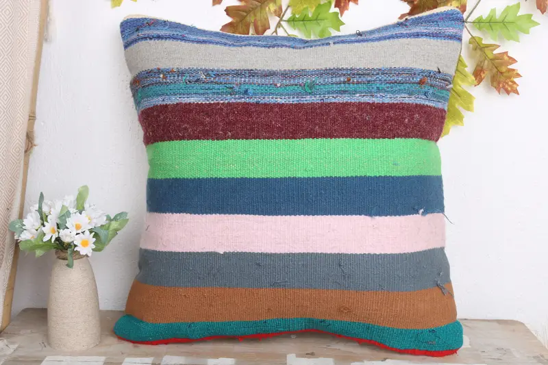 20x20 Green Pillow Sham, Pillow Cover, Home Decor Pillow, Retro Pillow, Handmade Kilim Cushion, Custom Cushion Case, Turkish Pillow - 2