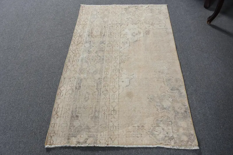 Vintage Rug, Small 2.4x3.9 ft Turkish Rug, Brown Animal Print Wool Rug - 1