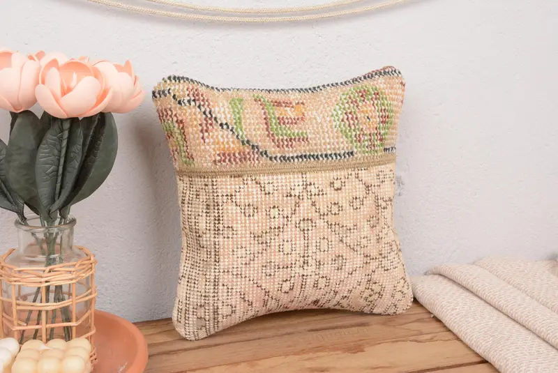 Beige & Bronze Patchwork-Wurfkissen, 12x12 besticktes Kissen