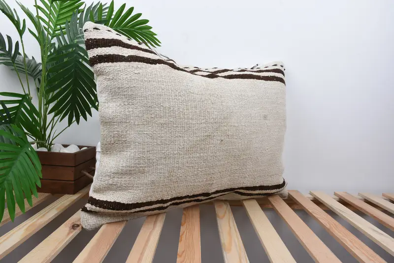 Pillow Case, Meditation Pillow, Home Decor Pillow, 20x28 Beige Cushion Cover, Bench Cushion, Kilim Cushion Sham, Interior Designer Pillow - 4
