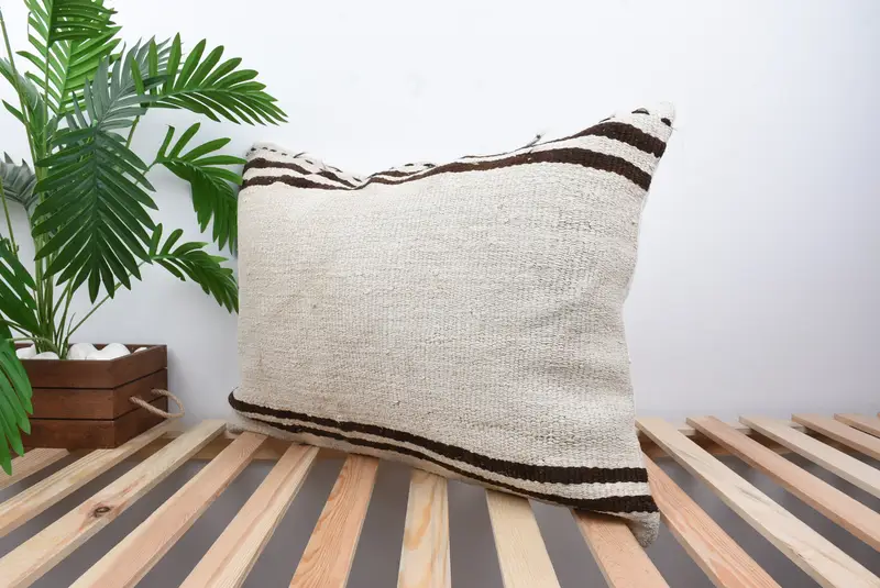 Pillow Case, Meditation Pillow, Home Decor Pillow, 20x28 Beige Cushion Cover, Bench Cushion, Kilim Cushion Sham, Interior Designer Pillow - 5