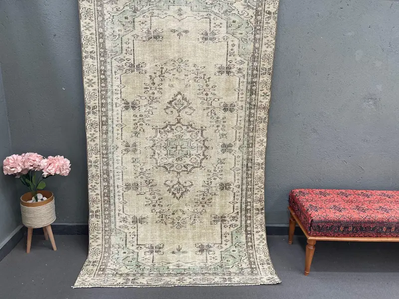 4.4x7.2 ft Turkish Rug, Vintage Area Rug, Gray Blue Oriental Rug - 1