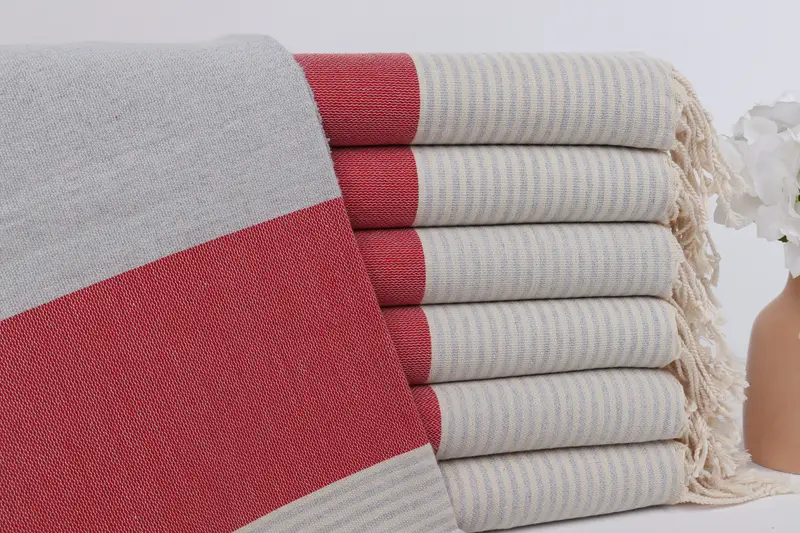 Striped Towel Red-Gray Cotton Bachelorette Party Gift, 40x67 Inches