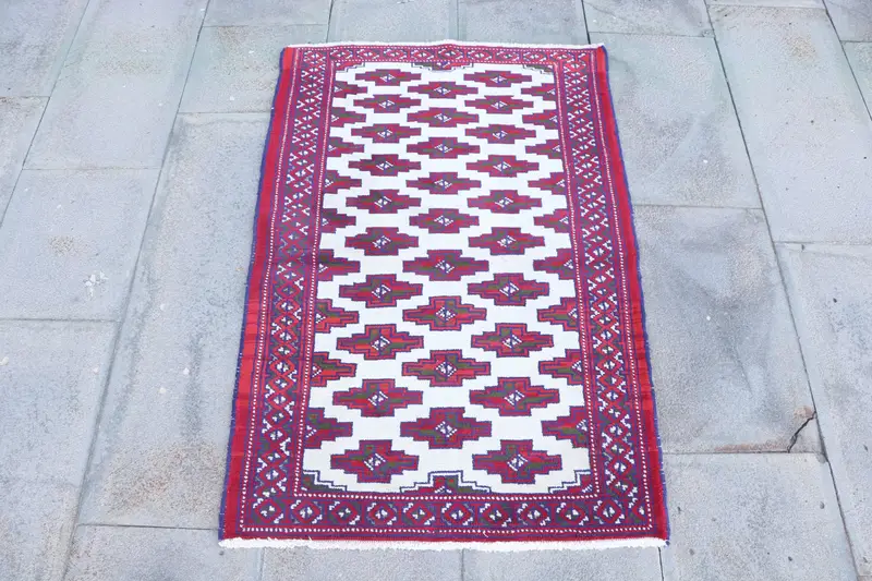 Turkish 2.4x3.5 ft Rug, Small Vintage Rug, Red White Camouflage Rug - 1
