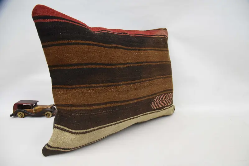 Pillow Sham, Oriental Pillow Case, Boho Pillow Sham Cover, 20x28 Brown Pillow, Kilim Cushion Sham, Vintage Kilim Throw Pillow - 3