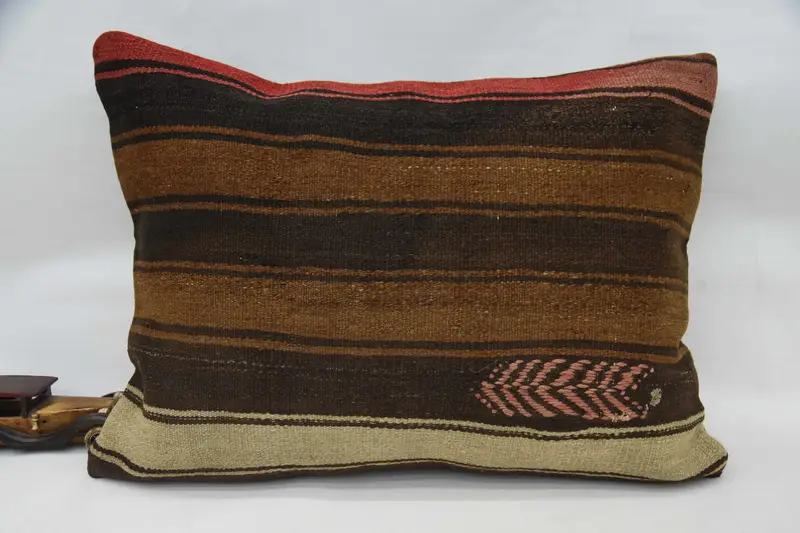 Pillow Sham, Oriental Pillow Case, Boho Pillow Sham Cover, 20x28 Brown Pillow, Kilim Cushion Sham, Vintage Kilim Throw Pillow - 4