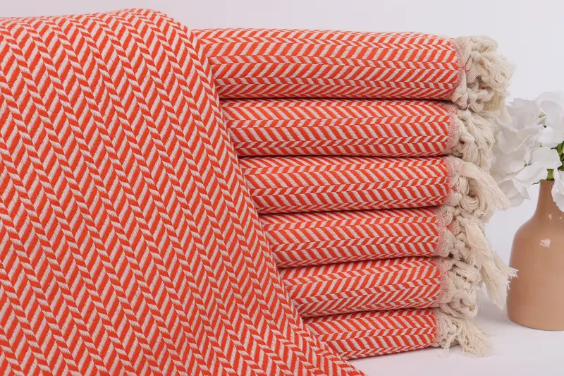 Bridal Shower Gift Turkish Cotton Beach Towel Orange Beige, 40x71 Inches