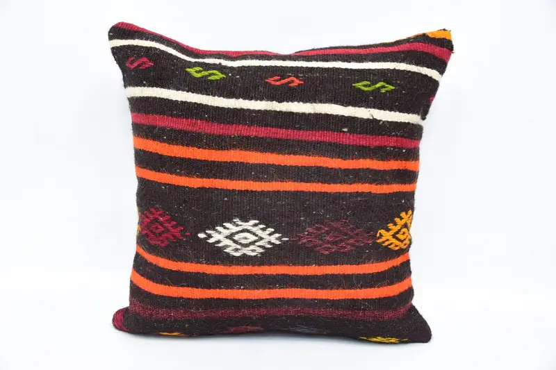 20x20 Brown Pillow, Handmade Kilim Cushion, Boho Pillow Sham Cover, Ethnical Kilim Rug Pillow, Pillow, Vintage Pillow, Turkish Corner Pillow Sham - 1