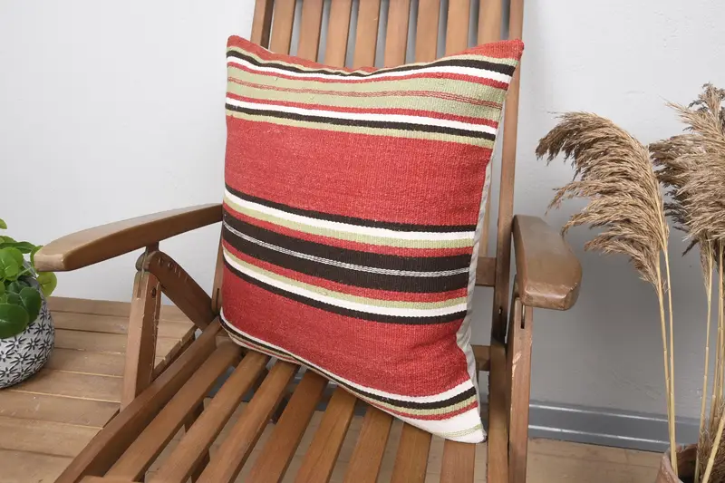 Interior Designer Pillow, Handmade Cushion Case, Home Decor Pillow, 20x20 Red Cushion Case, Kilim Pillow Cover, Pillow Case - 3