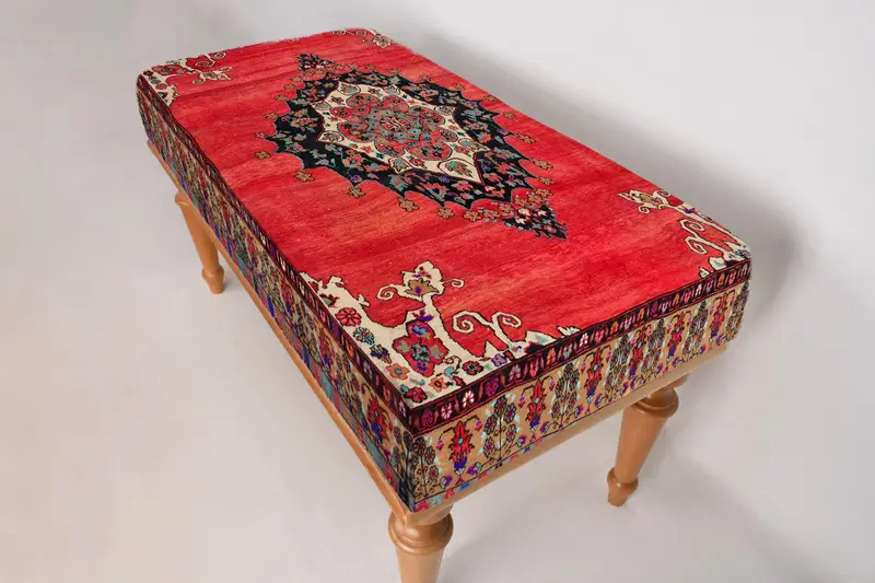 Modular Red & Bronze Kilim-Inspired Ottoman, Wool Blend Sofa Set