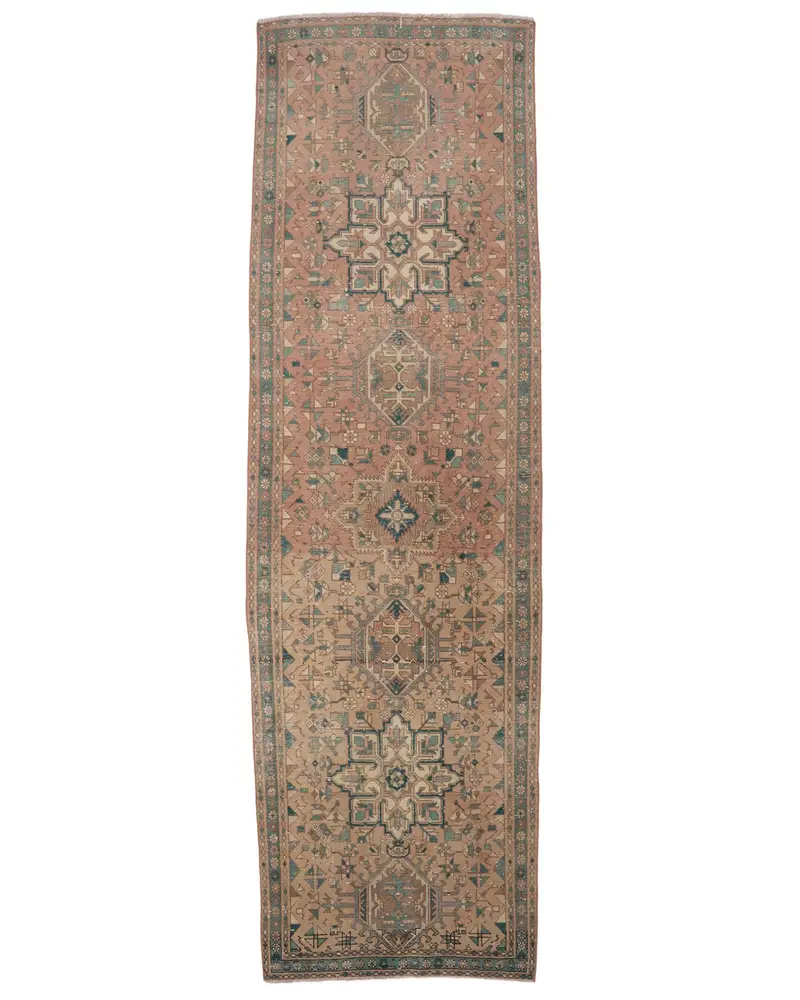 Green Abstract Rug, 3,4x12,3 ft Elegant Decor